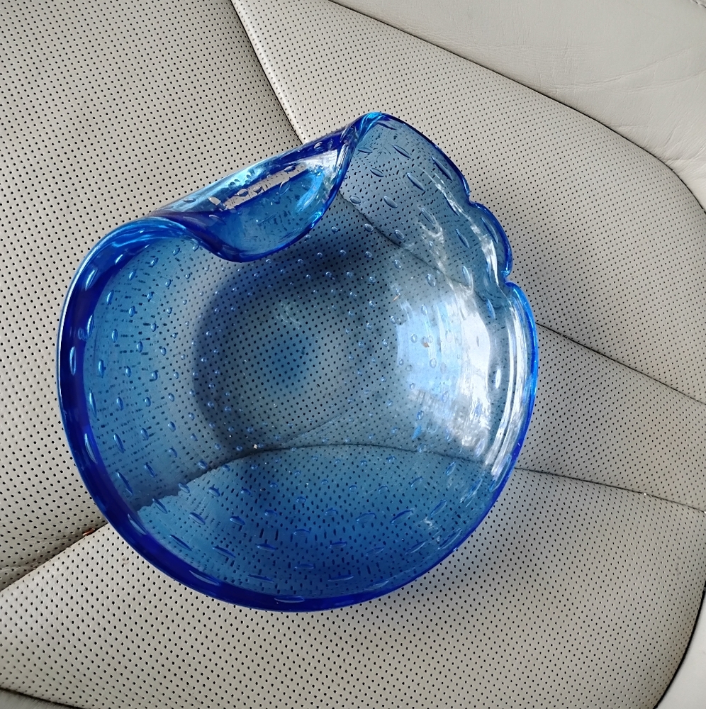 Aqua/clear Blue Abstract Heavy "Bubble" Glass vintage Ashtray